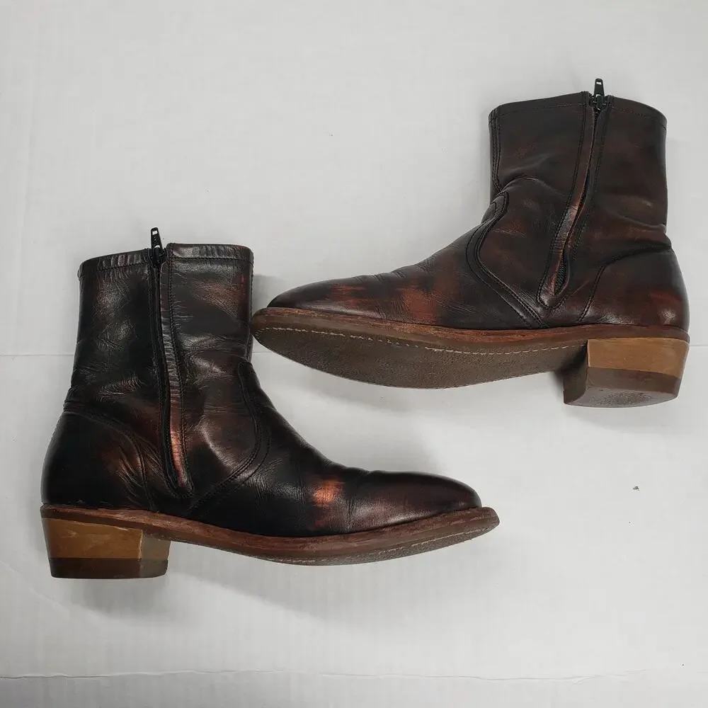 Maison Margiela Replica Campus Ankle Boots Womens 38.5 8 Brown Oil Spill Leather - Picture 12 of 16